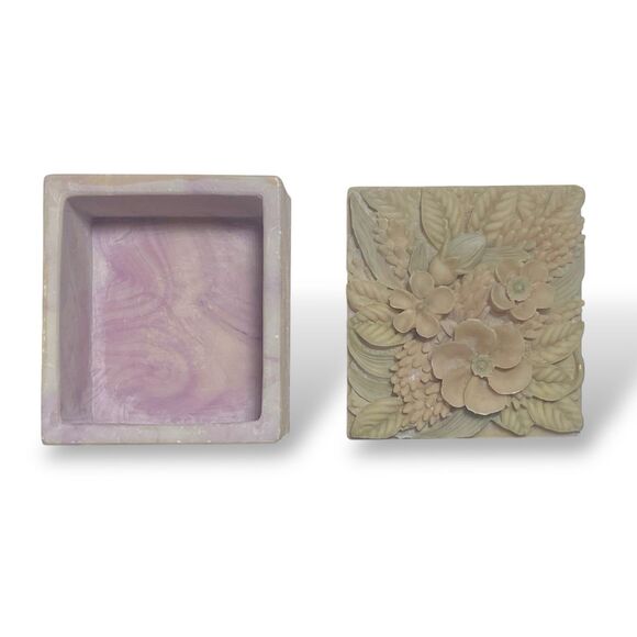 VINTAGE Floral Top Mini Small Trinket Jewelry Pill Box Miniature Carved Lid - Picture 5 of 10